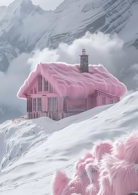Pink Furry Cabin in Snowy Mountains