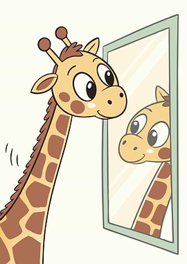 Cartoon Giraffe Looking in Mirror