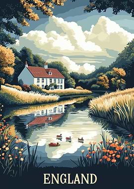 England Countryside River Scene