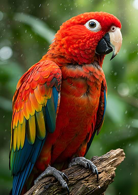 Scarlet Macaw Portrait in the Rain