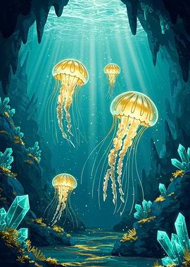 Jellyfish in Underwater Cave