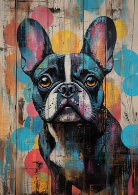 Colorful French Bulldog Portrait on Wood