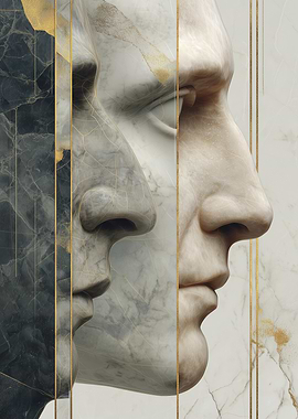 Marble Bust Profile with Gold Accents
