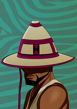 Man with African conical hat illustration