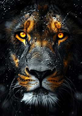 Lion Portrait with Glowing Eyes