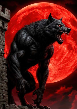 Werewolf Howling at the Blood Moon