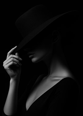 Woman in Hat, Black and White