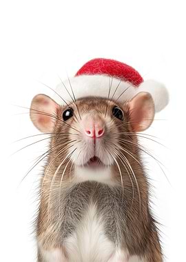 Rat wearing a Santa hat