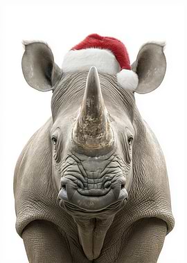 Rhino with Santa Hat