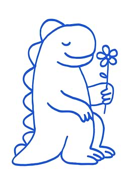 Dinosaur with Flower Line Art