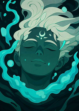 Mystic Figure in Teal and White