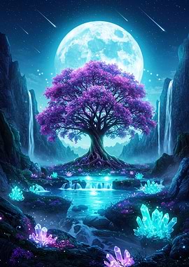 Mystical Tree Under Moonlight