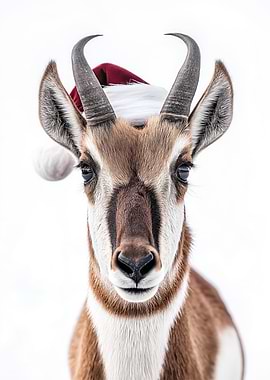 Pronghorn Antelope with Santa Hat Portrait
