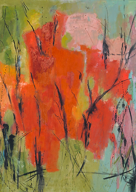 Abstract Red and Black Floral Painting