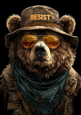 Resist Bear with Sunglasses and Hat