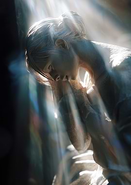 Pensive Woman in Light Rays