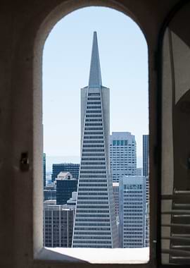 Transamerica Pyramid through an archway