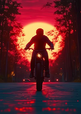 Motorcycle ride at sunset