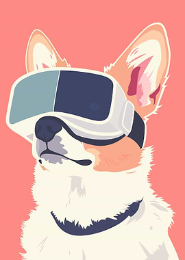 Corgi Dog with VR Headset