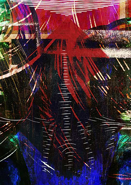 Pop Art Mountains Abstract Red and Blue Composition