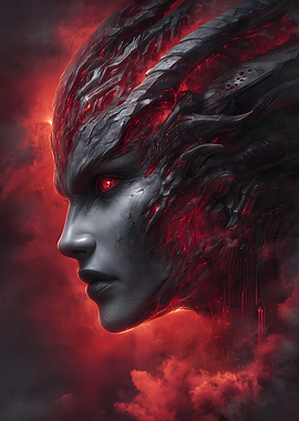 Demonic Entity Profile in Red Hues