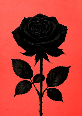 Black Rose on Coral Background