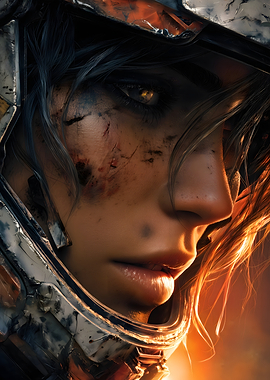 Wounded Female Sci-Fi Warrior Portrait