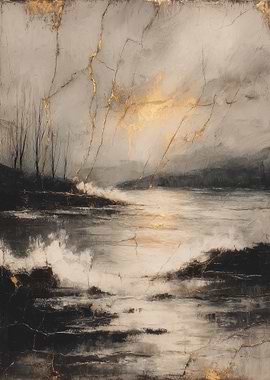 Kintsugi Coastal Landscape in Gold