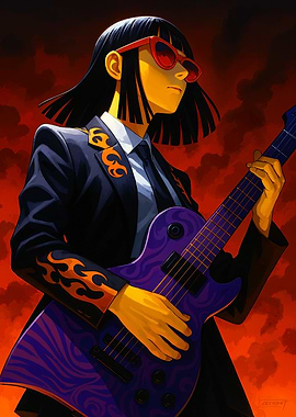 Cool Guitarist in Suit with Flames