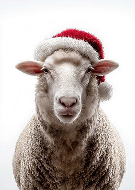 Sheep wearing Santa hat