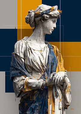 Abstract Statue Art with Geometric Background