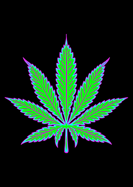 Neon Marijuana Leaf on Black Background