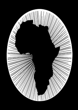 Africa Map Silhouette with Rays