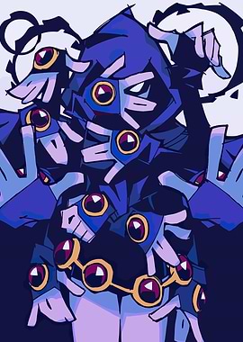 Abstract Blue Character with Multiple Faces