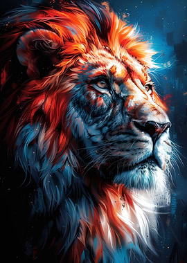 Lion Portrait in Fiery and Cool Tones