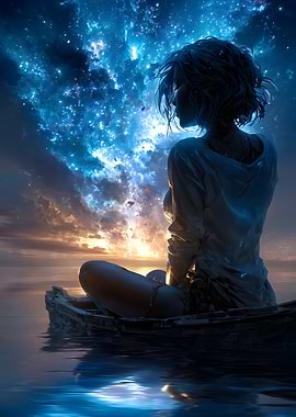Woman in Boat Gazing at Stars