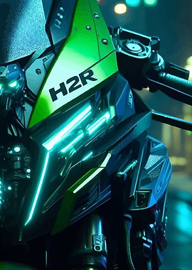 Futuristic H2R Motorcycle Close-Up
