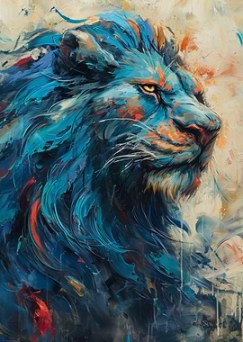 Blue Lion Abstract Painting
