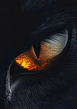 Close-up of a Cat's Fiery Eye