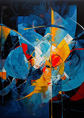 Abstract Blue, Yellow, and Red Painting