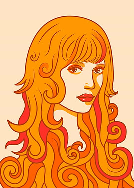 Orange Haired Woman Illustration, 70s girl woman