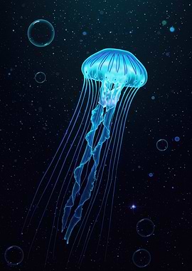 Glowing Jellyfish in Deep Blue Sea