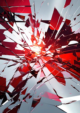 Shattered Red Glass Explosion