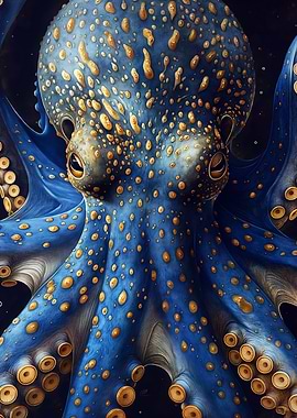 Blue and Gold Spotted Octopus Portrait