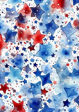 Watercolor Confetti Stars Red White and Blue
