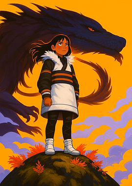 Girl and Dragon on Hilltop