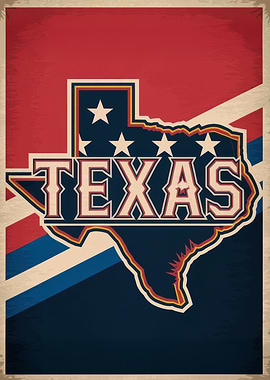 Texas State Retro Poster Design .- Texas State Outline Retro Flag Design