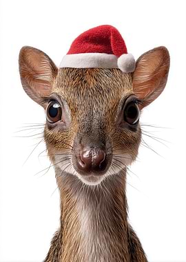 Cute Chevrotain with Santa Hat