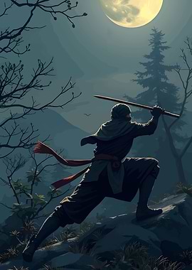 Ninja Warrior Under Moonlight