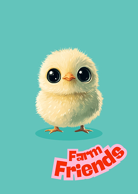 Cute Chick Farm Friends Illustration | Farm Friends Nursery Print